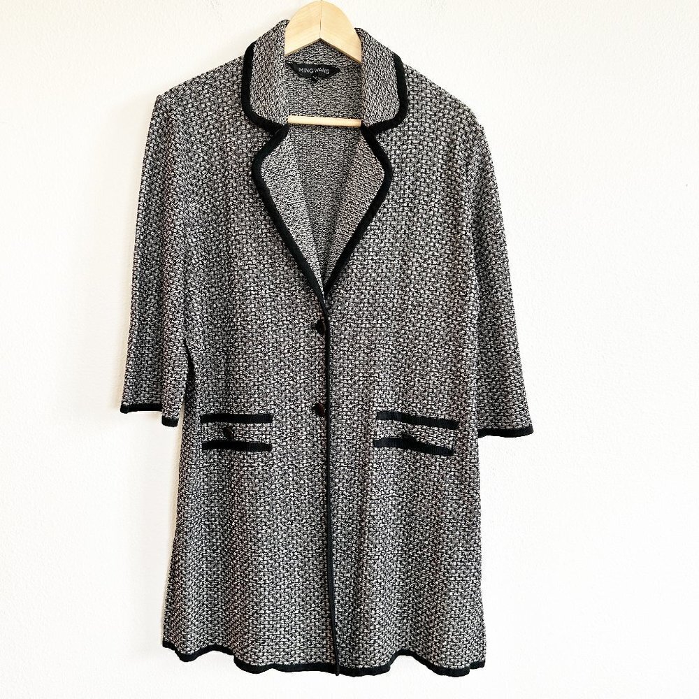 Ming Wang Textured Cardigan Sweater Jacket Collared Button Front